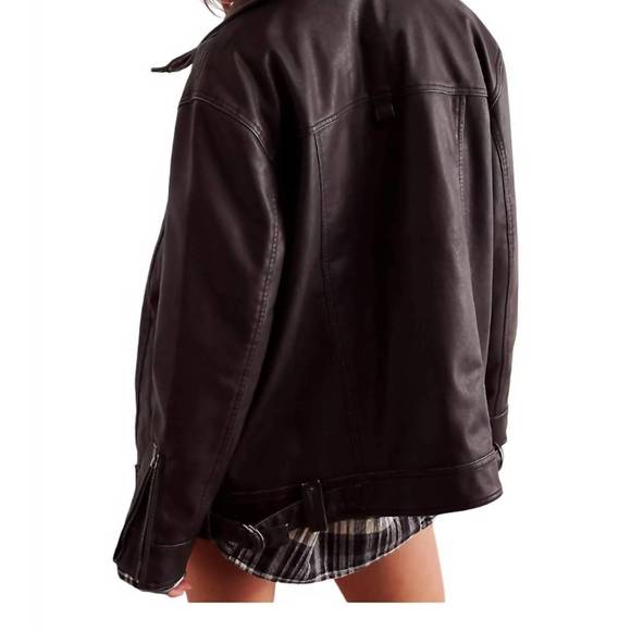 NEW FREE PEOPLE buckle up vegan leather jacket in black combo - Picture 2 of 3